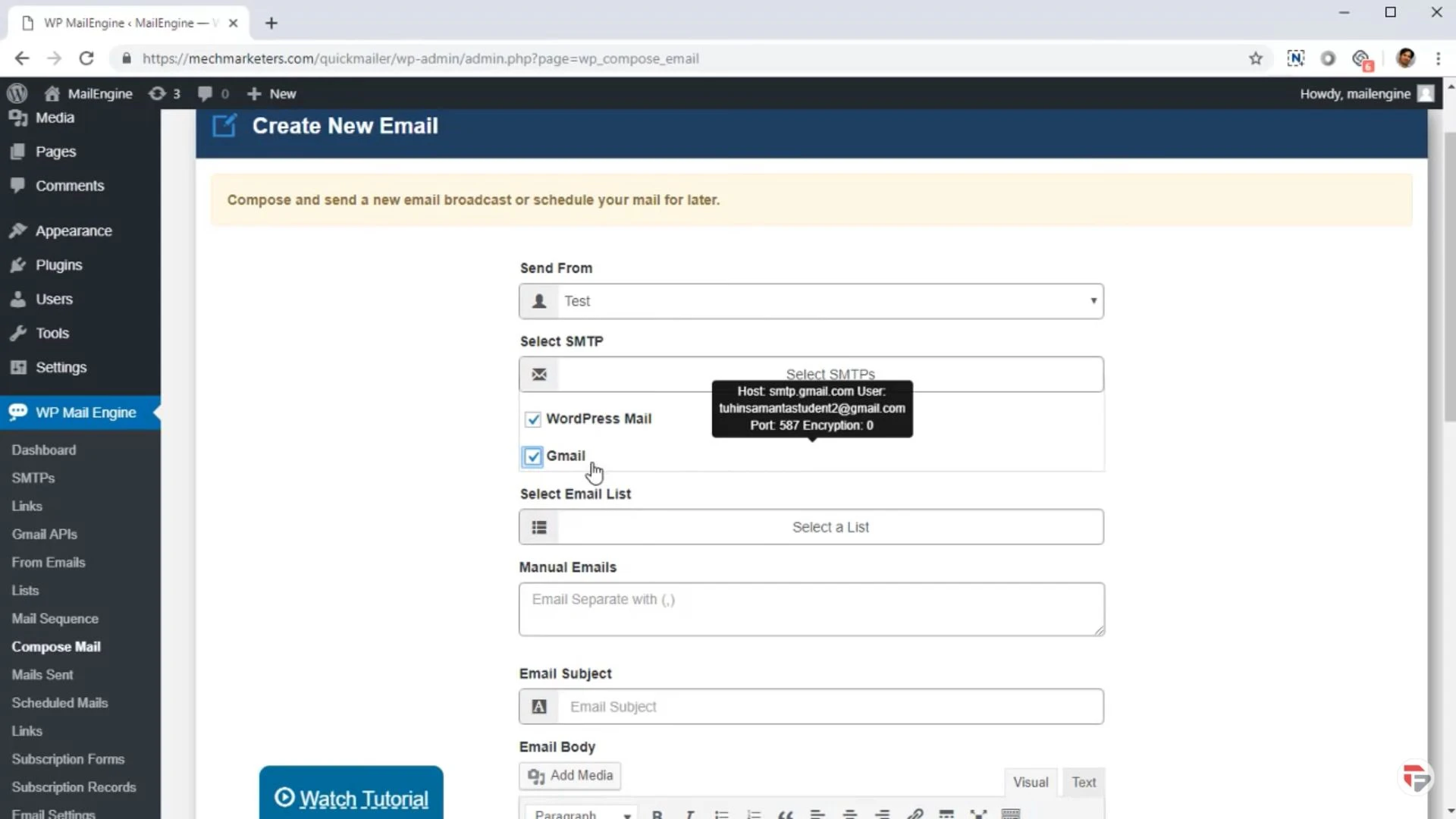 screenshot of Mail Engine
